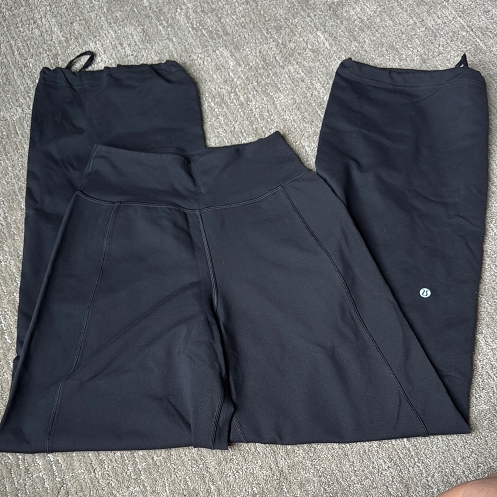 Lululemon Black Yoga Pants fitted waist and wide leg with adjustable drawstring
